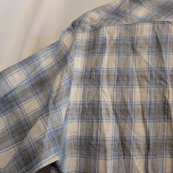 Billy Reid Blue Grey Plaid Cotton Wool Blend Standard Cut Button Up Shirt - M - Picture 10 of 15